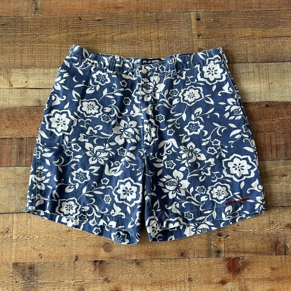 Vintage Polo Sport Ralph Lauren Floral Swim Shorts Size 38 100% Cotton